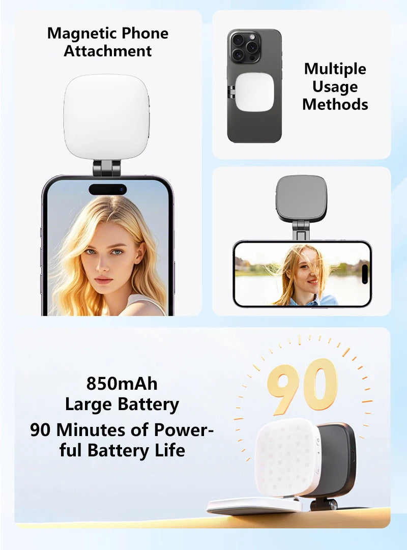 Luz Selfie Magnética para Celular con Espejo